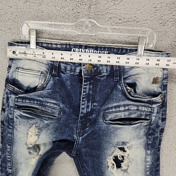 Grindhouse Slim Straight Washed Dark Blue Ripped Stretch Denim Jeans Men 34x32 - Picture 5 of 8